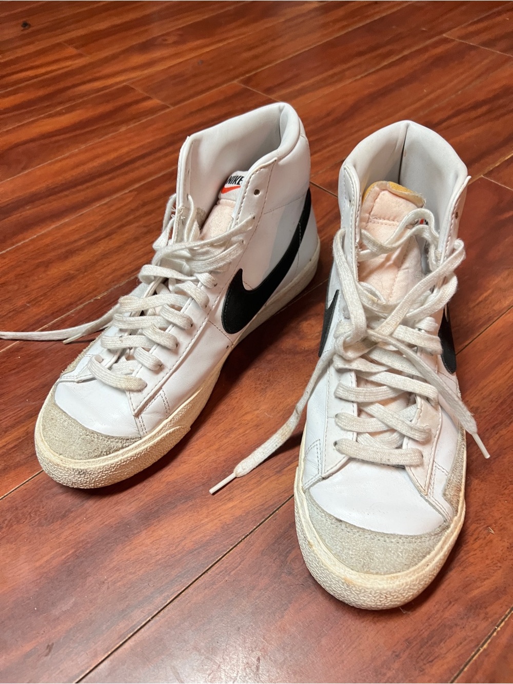 Nike White and Black High-Top Sneakers with Cream Soles